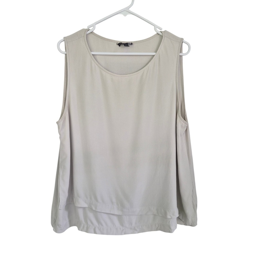 Eileen Fisher 100% Silk Wrap Front Sleeveless Blouse Top Beige Size L Large